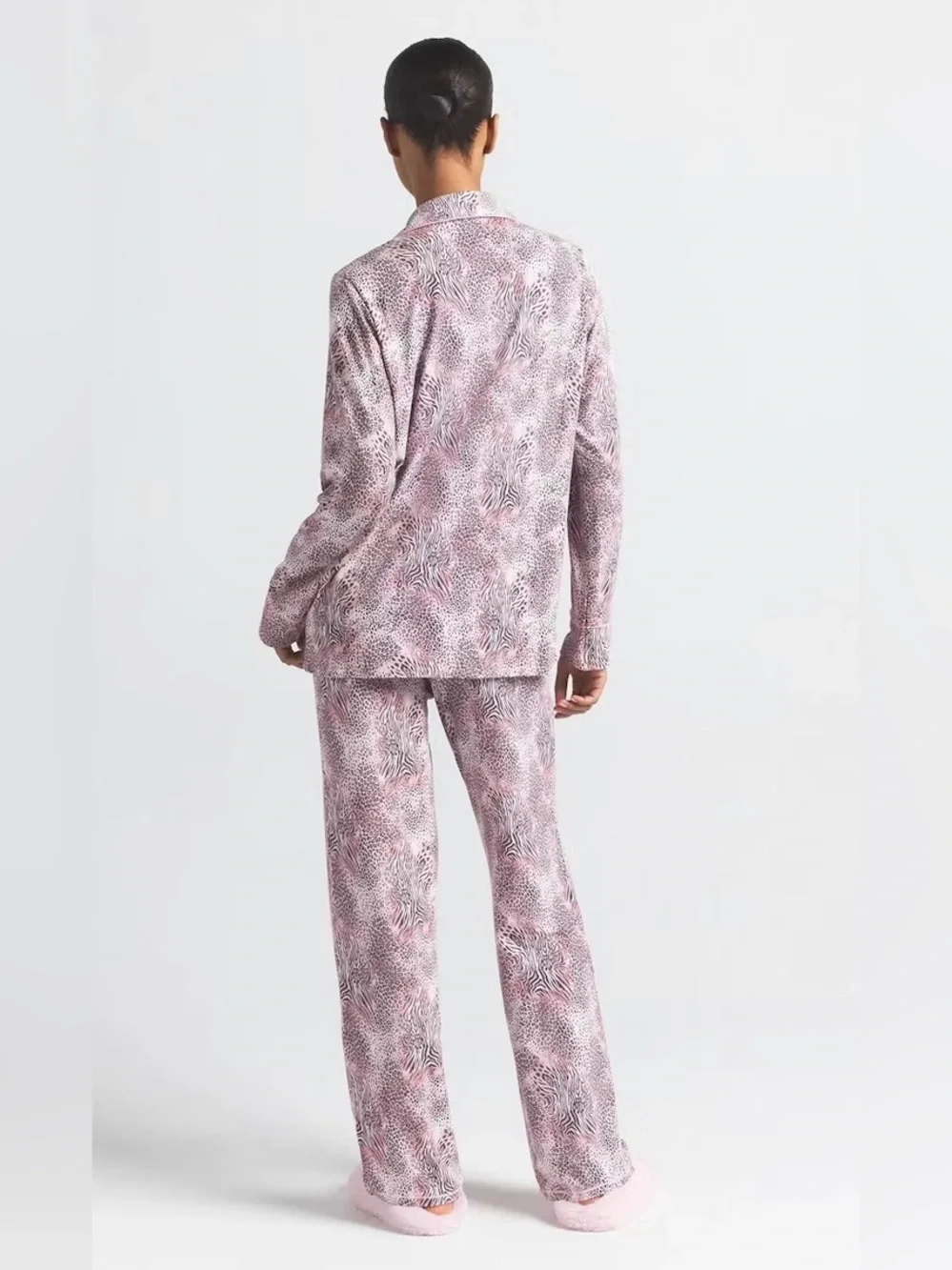 SKIMS Sleep Long Sleeve Button Up Pajama Set in Bloom Mini Multi Animal print